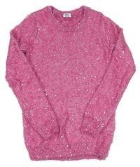 Ružový chlpatý sveter s flitrami L&D