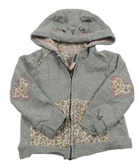Sivá kvetovaná prepínaci mikina s kapucňou Mothercare