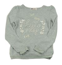 Mintovo-biely melírovaný ľahký sveter s nápisom a kvetmi H&M