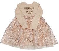 Růžové teplákové šaty s blush a tylovou sukní s leopardím vzorem George