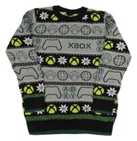 Šedo-černo-zelený vzorovaný svetr - XBOX George
