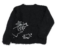 Čierny chlpatý sveter s hviezdičkami Nutmeg