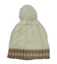 Bielo-zlato-ružová vzorovaná čapica s brmbolcom