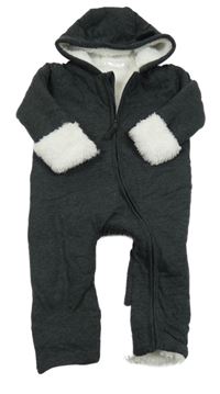 Tmavošedá tepláková zateplená kombinéza s kapucí Ergee