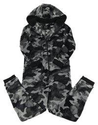 Černo-šedá army plyšová kombinéza s kapucí Primark