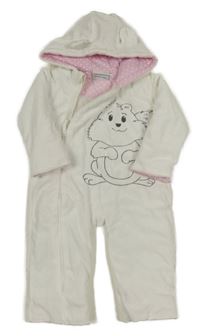 Biela zamatová zateplená kombinéza s veverkou a kapucňou Topomini