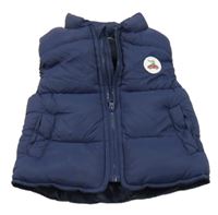 Tmavomodrá šušťáková zateplená vesta s krokodílom