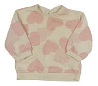 Béžovo-ružová mikina so srdiečkami H&M