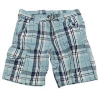 Světlemodro-bílo-tmavomodré kostkované plátěné kraťasy 