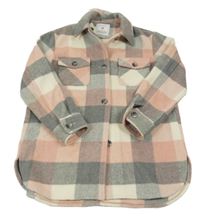 Šedo-smetanovo-růžová kostkovaná vlněná košilová bunda Primark