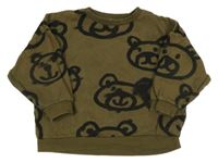 Kaki-čierna oversize mikina s medvedíkmi Next