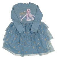 Modré šaty s Elsou a tylovou vrstvenou sukní H&M