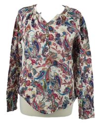 Dámska bielo-ružovo-modrá vzorovaná blúzka zn. C&A