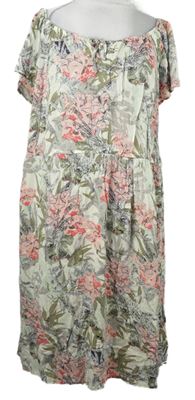 Dámské khaki-bílo-růžové květované šaty Dorothy Perkins 