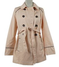 Dámsky svetloružový plátenný jarný kabát s opaskom Orsay