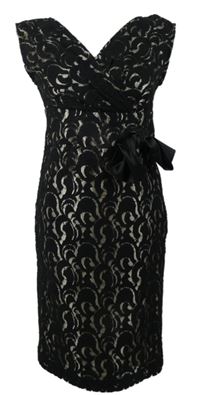 Dámské černo-béžové krajkové midi šaty s mašlí M&S