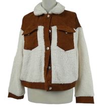 Dámská bílo-rezavá huňato/manšestrová košilová bunda 