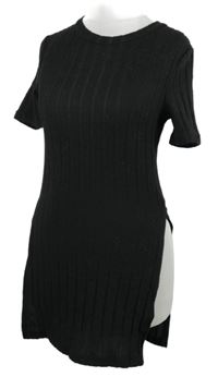 Dámská černá žebrovaná úpletová tunika s rozparky Shein 