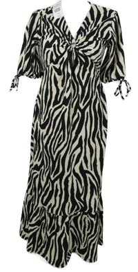 Nové - Dámské černo-smetanové vzorovované strukturované midi šaty F&F