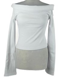 Dámske biele rebrované crop tričko s lodičkovým výstřihem MissPap