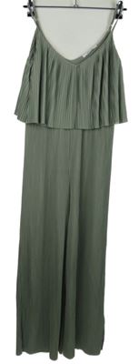 Dámský světlekhaki plisovaný kalhotový culottes overal s límcem About You 