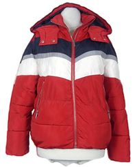 Dámska červeno-tmavomodro-biela šušťáková zimná bunda s kapucňou New Look