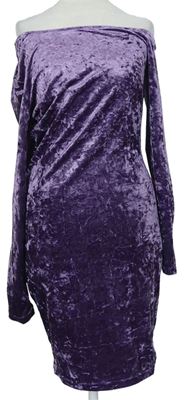Dámske fialové zamatové šaty s lodičkovým výstřihem Amisu