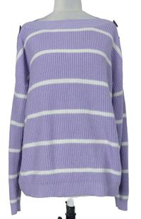 Dámský lila-bílý pruhovaný svetr Pep&Co