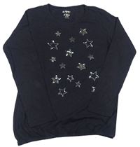 Čierne tričko s hviezdičkami Tchibo