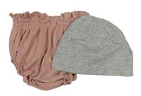 2set- šedá čepice+ růžové kalhotky na plenku