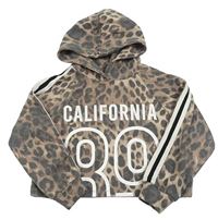 Béžová crop mikina s leopardím vzorem, nápisom a kapucňou River Island