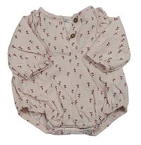 Světlerůžové květinové manšestrové body F&F