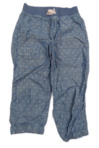 Tmavomodré květinové lehké kalhoty s úpletovým pasem H&M