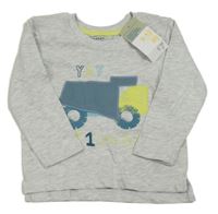 Nové- Světlešedé melírované triko s traktorem Primark
