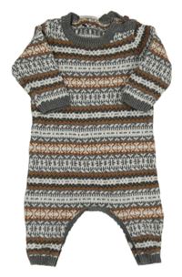 Sivo-bielo-oranžový vzorovaný pletený overal Next