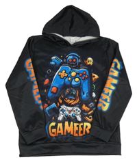 Čierna športová mikina s obrázkom a kapucňou