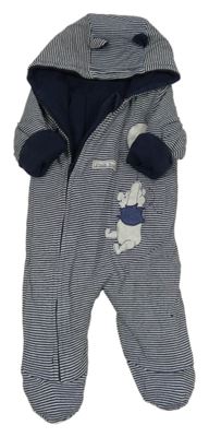 Tmavomodro-biela pruhovaná zateplená kombinéza s Medvídkem Pú a kapucňou George