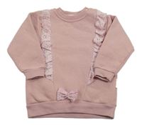 Svetloružová mikina s čipkou