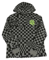 Čierno-sivá kockovaná mikina s nápisom a kapucňou H&M