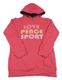 Malinové teplákové šaty s nápisem a kapucí bpc