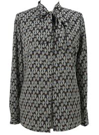 Dámska tmavomodro-bielo-medová kockovaná blúzka so zavazováním Cest Paris