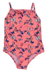 Neónově ružové jednodielne plavky s motýly Primark