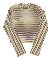 Bielo-zeleno-ružové pruhované rebrované crop tričko H&M
