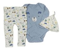 3set - Světlemodré body s čumákem + tepláky + čepice s pejsky F&F