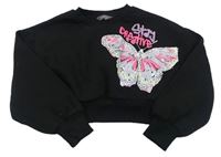 Čierna crop mikina s motýlom Primark