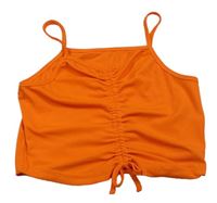 Oranžový rebrovaný crop top so stahováním Shein