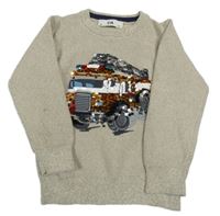 Béžový melírovaný sveter s hasiči C&A