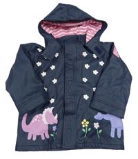 Tmavomodrá nepromokavá bunda s kytičkami, dinosaury a kapucí Jojo Maman Bébé