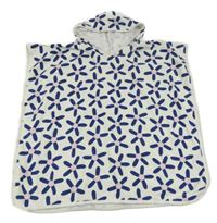 Bílo-tmavomodré květované froté osuškové pončo s kapucí 