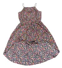 Tmavomodro-neonový květovaný lehký šatový kraťasový overal H&M